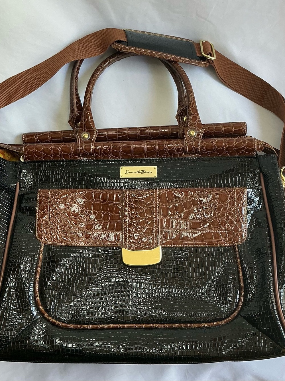 Samantha Brown, brown & Black Croc-Embossed travel Tote Bag